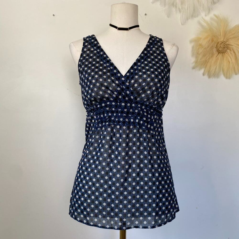 Vintage Y2K New York & Co Womens Y2K Babydoll Top M Sheer Polka Dot Geometric